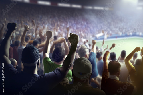 Spectators of a soccer game applaud in a stadium. Ai generated. © Joaquin Corbalan