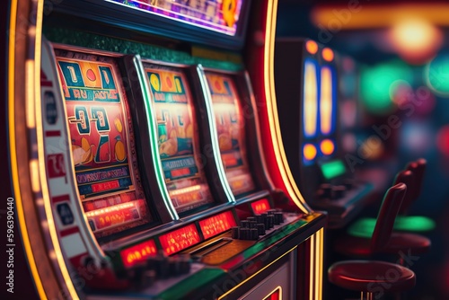 Slot machines in a casino, a way to waste money. Ai generated.
