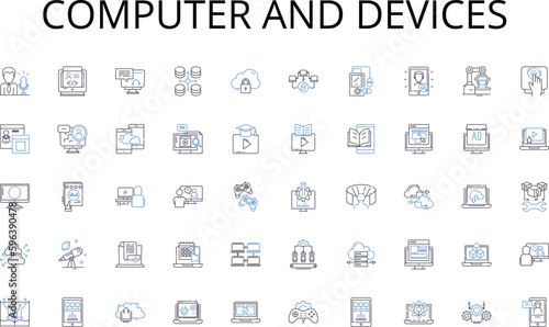 Computer and devices line icons collection. Food, Flavor, Ingredient, Spice, Cuisine, Recipe, Gourmet vector and linear illustration. Savor,Appetizer,Entree outline signs set Generative AI
