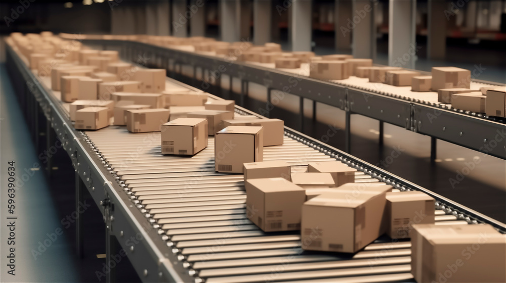 many parcels run over an assembly line, generativ AI many parcels run over an assembly line, generativ AI