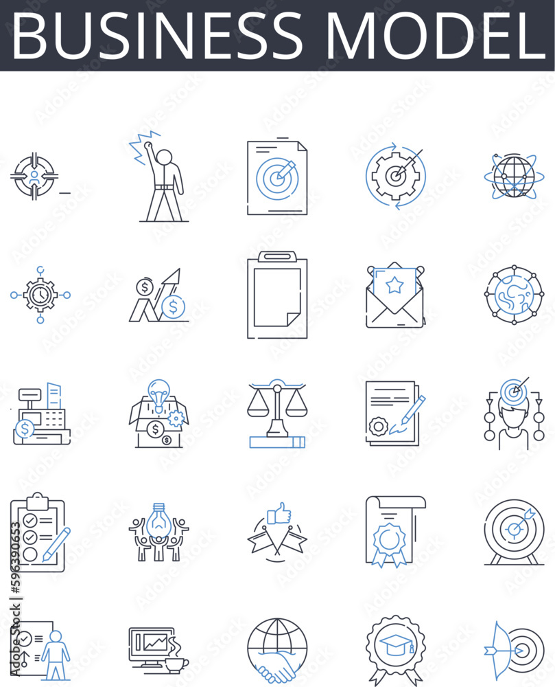 Business Model line icons collection. Sales Strategy, Marketing Plan, Revenue Stream, Income Model, Economic Framework, Management Approach, Operational Structure vector and linear Generative AI