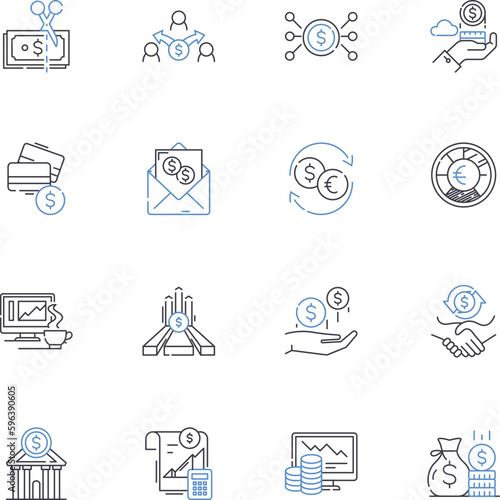 Stock market line icons collection. Securities, Trading, Investing, Volatility, Portfolio, Shares, Dividends vector and linear illustration. Bullish,Bearish,Index outline signs set Generative AI © michael broon