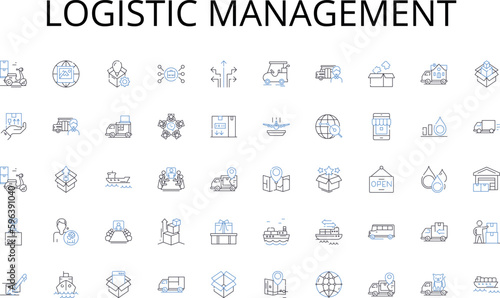 Logistic management line icons collection. Oversight, Management, Control, Direction, Guidance, Leadership, Administration vector and linear illustration. Generative AI