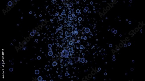 4k abstract blue bubbles or round shapes generating on black background