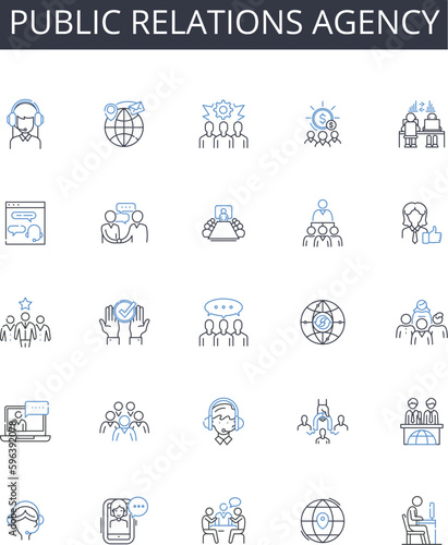 Public relations agency line icons collection. Efficiency, Streamlining, Automation, Optimization, Productivity, Collaboration, Simplification vector and linear illustration. Integration Generative AI