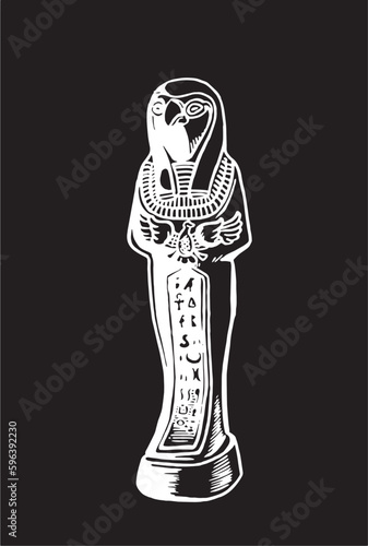 Graphical God Ptah isolated on black, an Egyptian creator god,vector engraved illustration