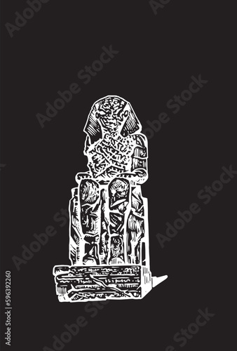  Colossi of Memnon isolated on black graphical illustration, landmark of ancient Egypt.
Statue of  Pharaoh Amenhotep III.Vector
