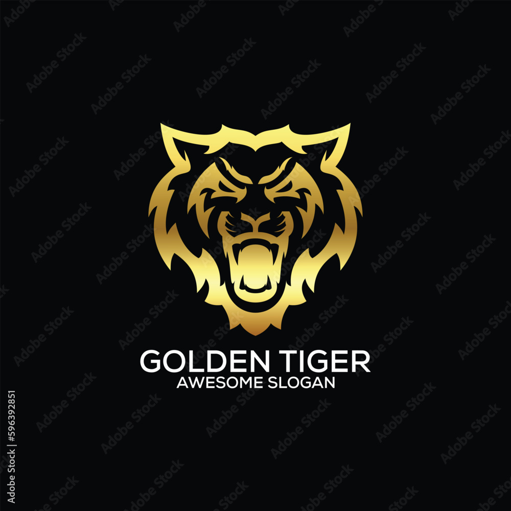 golden tiger logo design gradient line art