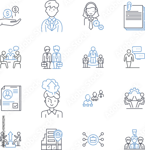 Company premises line icons collection. Office, Warehouse, Workshop, Factory, Storefront, Showroom, Shop vector and linear illustration. Salon,Clinic,Kitchen outline signs set Generative AI