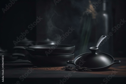 Cookware: pot and frying pan. Generative AI
