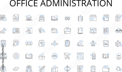 Office administration line icons collection. Collaboration, Partnership, Interdependence, Affiliation, Alliance, Unity, Cooperation vector and linear illustration. Generative AI