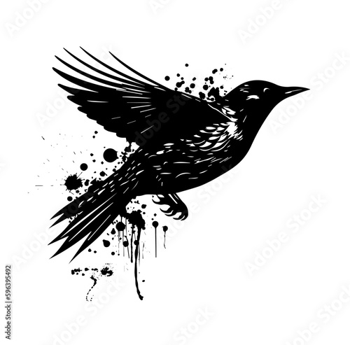 Bilde på lerret Abstract flying starling from blots