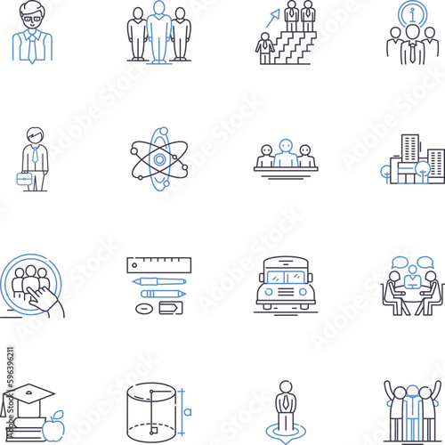 Planning and Strategy line icons collection. Vision, Objectives, Analysis, Tactics, Forecasting, Prioritization, Execution vector and linear illustration. Alignment,Initiative,Insight Generative AI