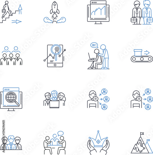 Joint association line icons collection. Collaboration, Partnership, Alliance, Unity, Cohesion, Connection, Bond vector and linear illustration. Coalition,Teamwork,Synergy outline signs Generative AI