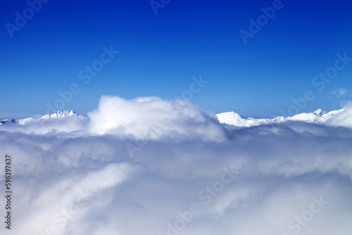 Mountains under clouds in nice day