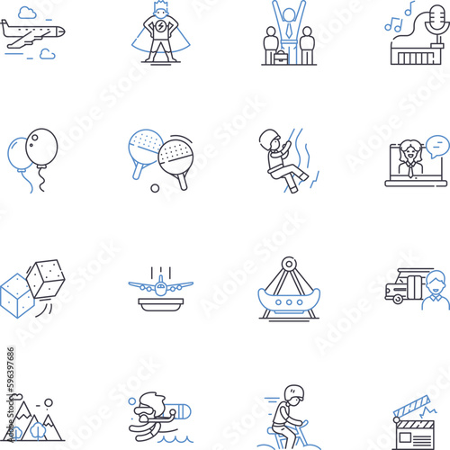 Merriness line icons collection. Joyfulness, Laughter, Jolliness, Festivity, Cheerfulness, Delight , Merrymaking vector and linear illustration. Mirthfulness,Amusement,Good cheer outline Generative AI photo