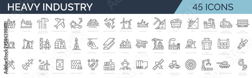 Fotografia Set of 45 icons related to heavy industry, aerospace, shipbuilding, production, mining, industrial