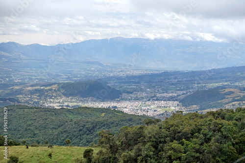 Fototapeta Naklejka Na Ścianę i Meble -  Overhead view of the town of Otavalo on the road to Lago Mojanda, Ecuador