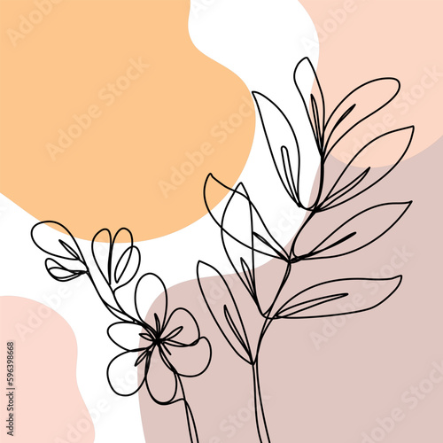 Vector set of design templates and illustrations in minimal linear style - minimalistic modern art - female portrait and flowers - abstract t-shirt print - beauty and fashion concept