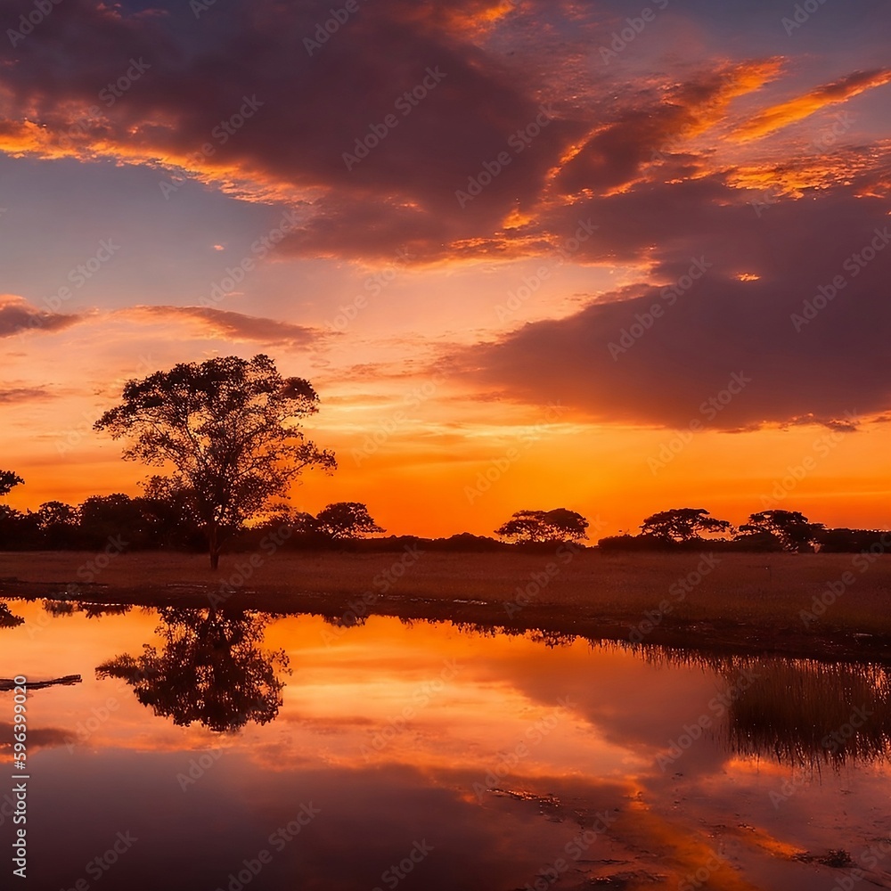 Fototapeta premium sunset over the river