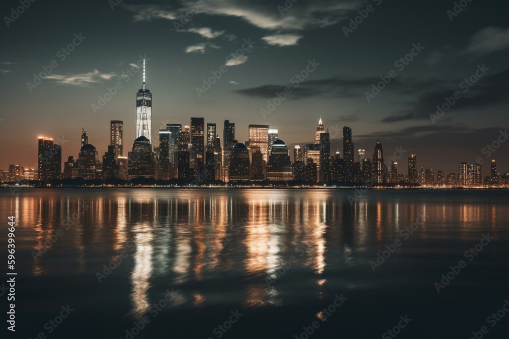 View of Manhattan's skyline as seen from Jersey City. Generative AI