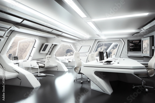 futuristic office, white design, AI generated