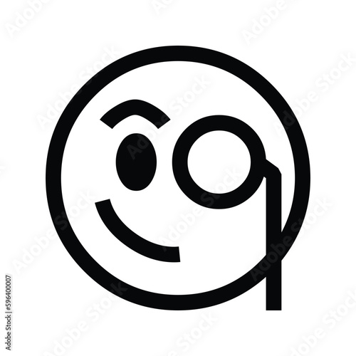 Face with Monocle Vector Emoji Icon. Isolated yellow face with furrowed eyebrows wearing a monocle. Pondering, considering, sophistication, smug intelligence, smarty-pants face sign sticker design.