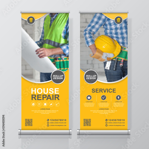 Construction tools roll up design and standee banner template for exhibition
