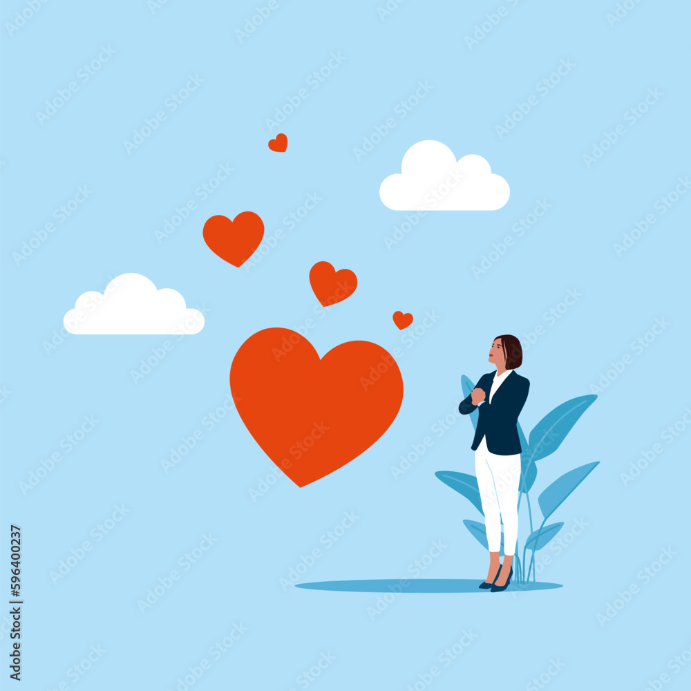 Girl receiving love message. Valentines day concept for banner, website design or landing web page. Modern vector illustration in flat style. Girl receiving love message. Valentines day concept for banner, website design or landing web page. Modern vector illustration in flat style.