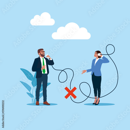 Broken communication. Bad communication relationship. Modern vector illustration in flat style.