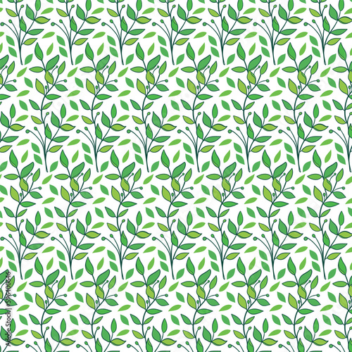 Seamless floral pattern with twigs. Botanical background  repeating prints. Blooming herbs texture design for your design. Hand drawn vector illustration