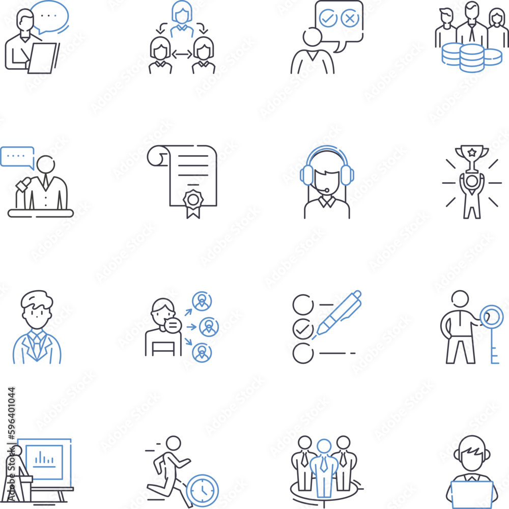 Fototapeta premium Performance conduct line icons collection. Accountability, Achievement, Attention, Behavior, Competence, Consistency, Control vector and linear illustration. Generative AI