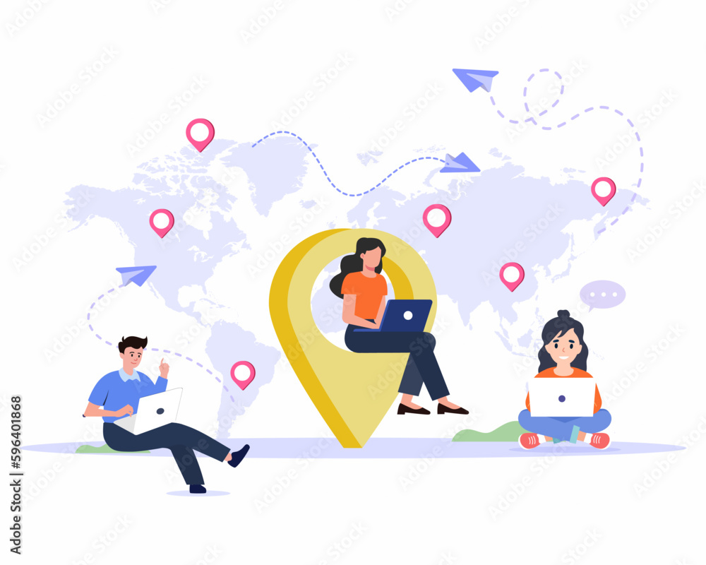 Distance learning or working around the world with students or employees from different countries, concept of global outsourcing Distance learning or working around the world with students or employees from different countries, concept of global outsourcing