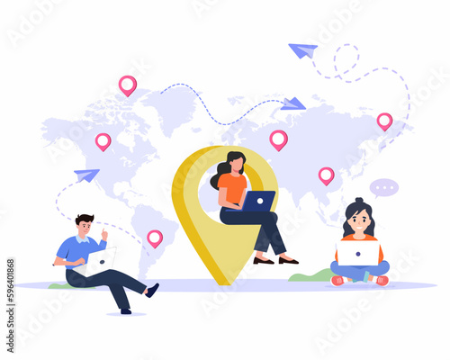 Distance learning or working around the world with students or employees from different countries, concept of global outsourcing
