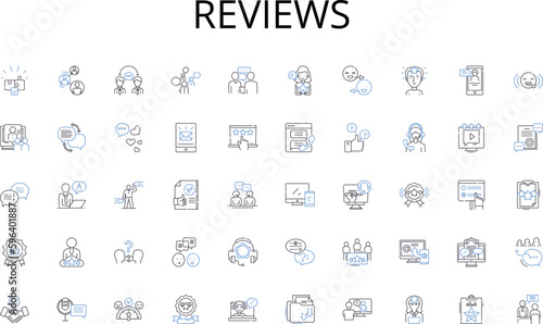 Reviews line icons collection. French, Gourmet, Brunch, Croissants, Baguette, Espresso, Charcuterie vector and linear illustration. Tapas,Frites,Salade outline signs set Generative AI