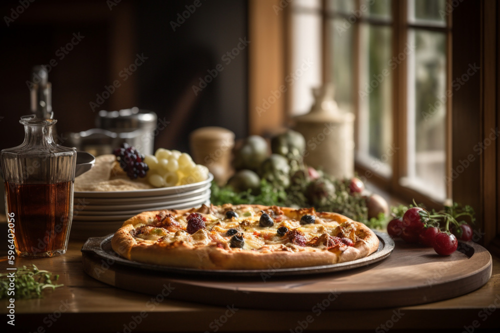 Pizza simple delicious food photography style natura , Generative AI