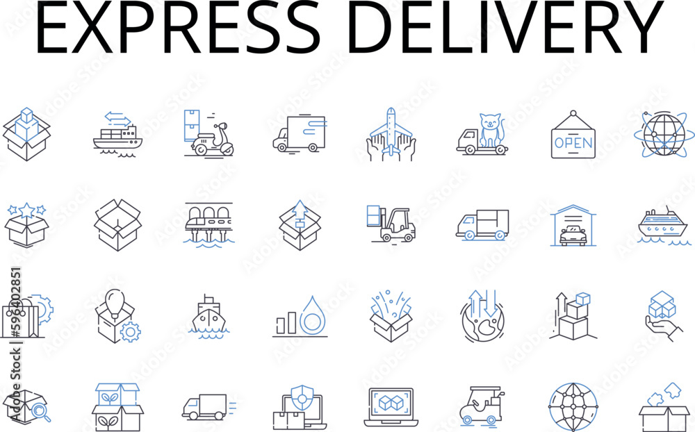 Express delivery line icons collection. Rapid shipment, Swift delivery, Brief dispatch, Quick transport, Fast courier, Immediate transit, Expedited shipping vector and linear Generative AI Express delivery line icons collection. Rapid shipment, Swift delivery, Brief dispatch, Quick transport, Fast courier, Immediate transit, Expedited shipping vector and linear Generative AI