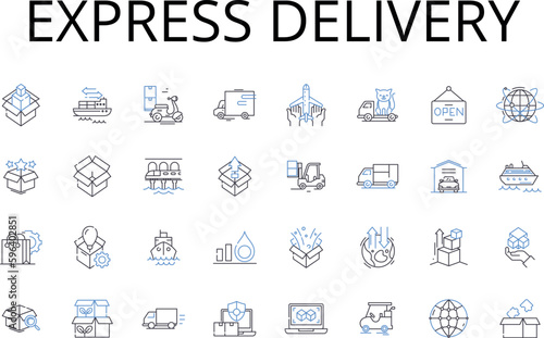 Express delivery line icons collection. Rapid shipment, Swift delivery, Brief dispatch, Quick transport, Fast courier, Immediate transit, Expedited shipping vector and linear Generative AI