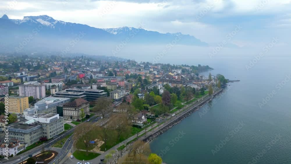 Vevey Riviera from above - aerial view by drone Vevey Riviera from above - aerial view by drone