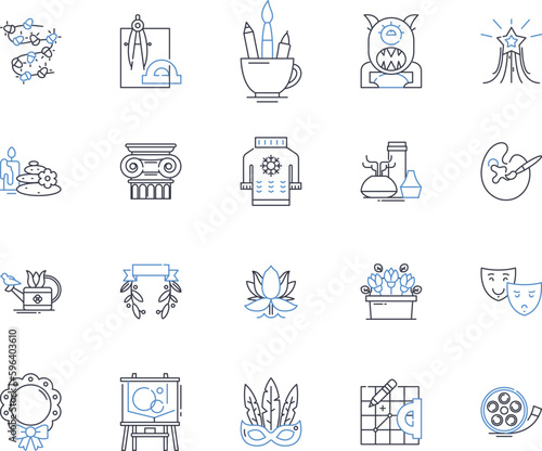 Resourceful pursuits line icons collection. Innovation, Creativity, Ingenuity, Resourcefulness, Adaptability, Efficiency, Productivity vector and linear illustration. Generative AI
