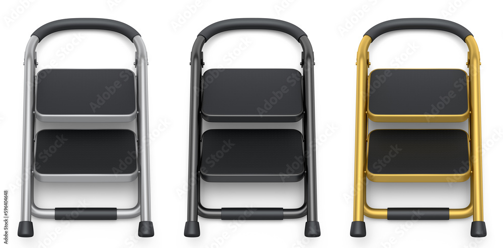 Set of ladders with steps for garden and repair work on white background. Set of ladders with steps for garden and repair work on white background.