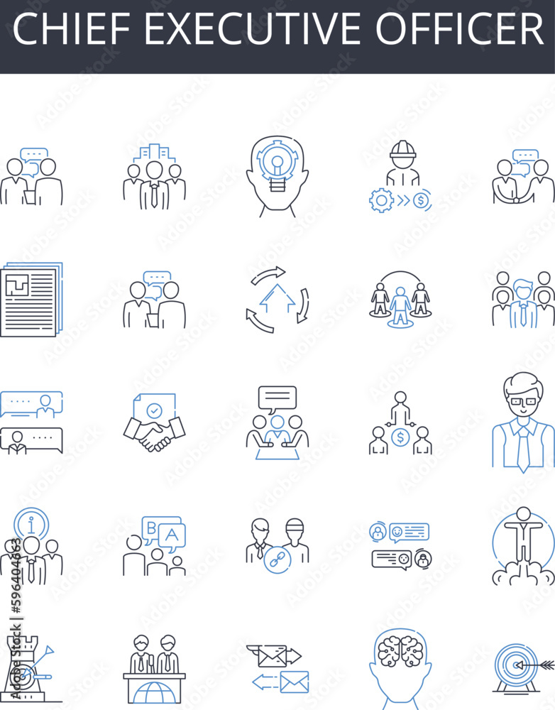 Chief Executive Officer line icons collection. President Elect, Senior Manager, Managing Director, General Counsel, Financial Officer, Marketing Specialist, Operations Manager vector and Generative AI