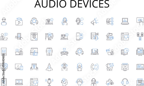 Audio devices line icons collection. Innovation, Creative, Sustainability, Novelty, Autonomous, Integration, Versatility vector and linear illustration. Generative AI