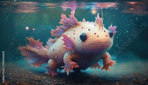 Cute axolotl baby character concept generative ai