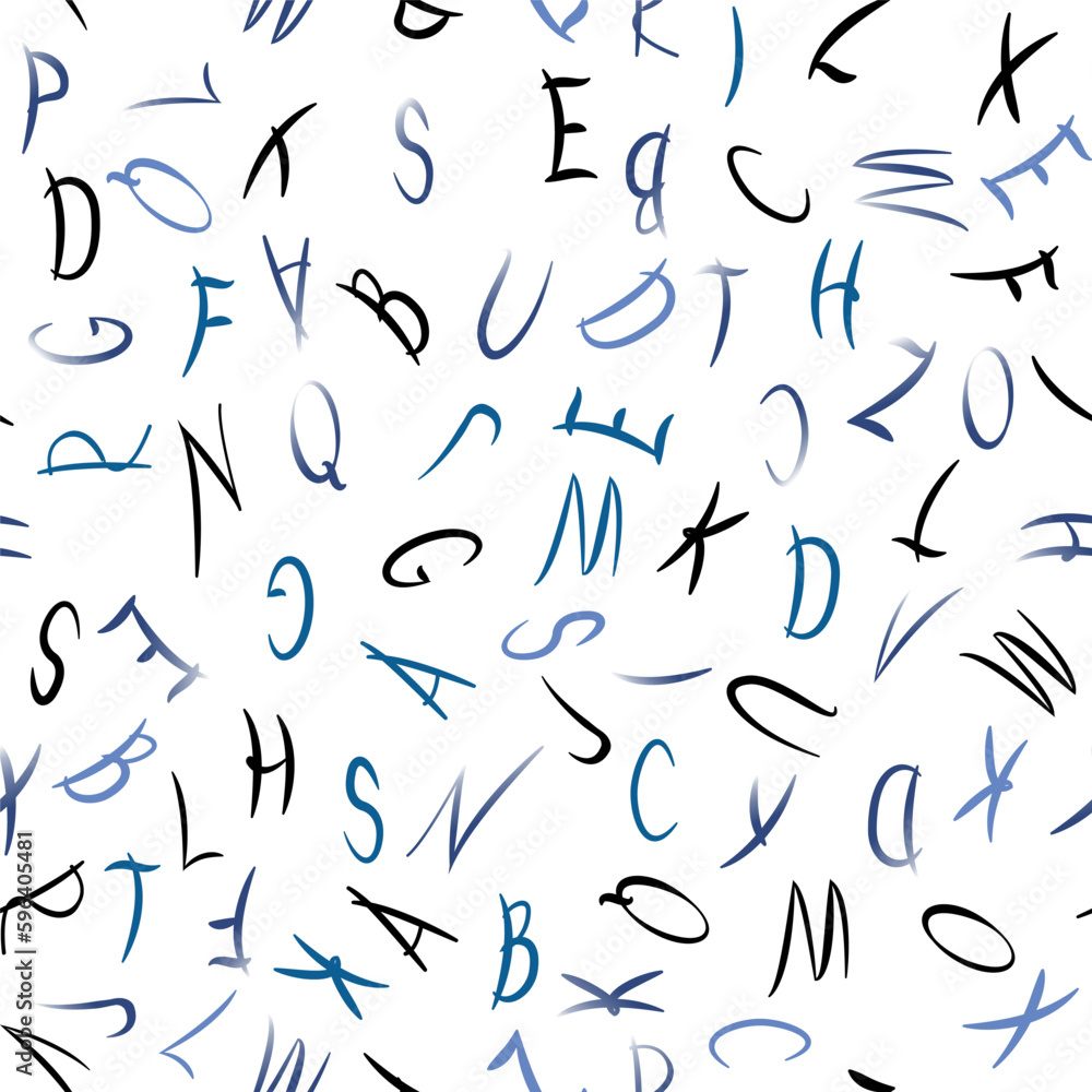 Seamless pattern with light blue vector latin alphabet. Modern geometric illustrations with English ABC symbols. Texture for interior textiles, wallpaper, paper. isolated on white background Seamless pattern with light blue vector latin alphabet. Modern geometric illustrations with English ABC symbols. Texture for interior textiles, wallpaper, paper. isolated on white background