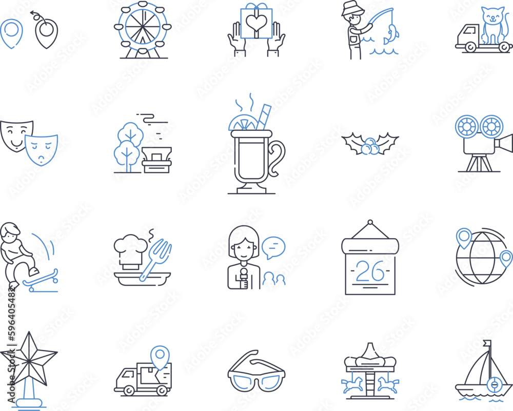 Retrospective celebrations line icons collection. Nostalgia, Reminiscing, Reflection, Commemoration, Recollection, Memories, Tribute vector and linear illustration. Generative AI
