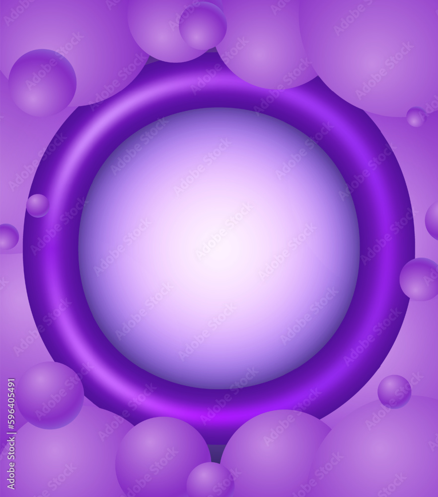Obraz premium Background with purple round plastic banner and floating balls