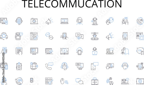 Telecommucation line icons collection. Efficiency, Optimization, Resources, Productivity, Workflow, Accountability, Strategy vector and linear illustration. Generative AI