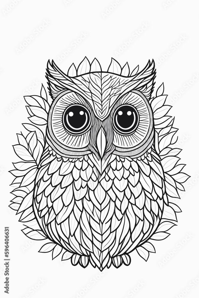 Fototapeta premium Owl coloring page. Great for coloring book, wrapping, printing, fabric and textile. Vector illustration