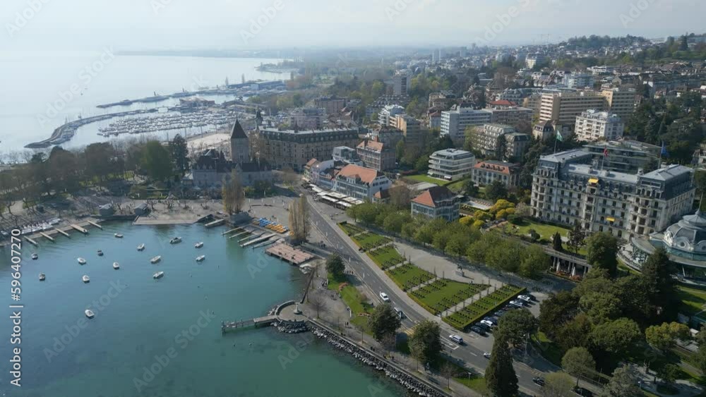 City of Lausanne from above on a sunny day - aerial view by drone City of Lausanne from above on a sunny day - aerial view by drone
